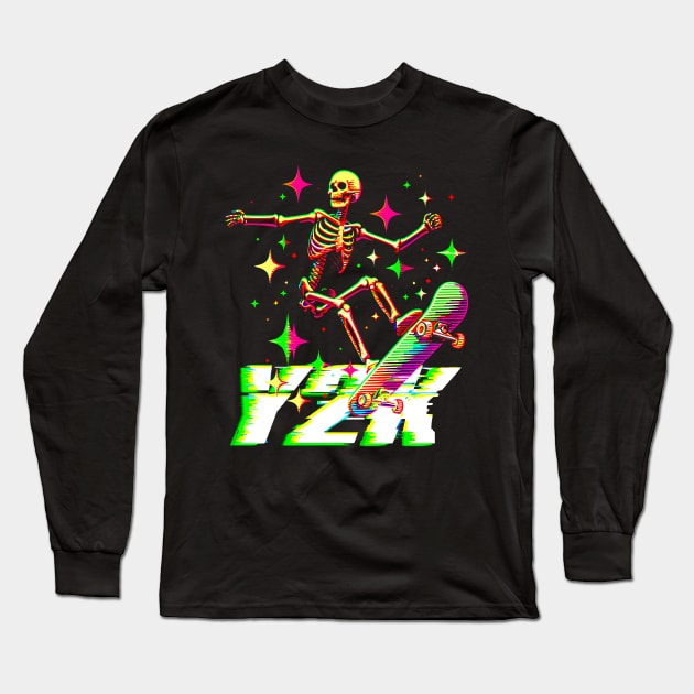 Skeleton Skateboard Y2k Long Sleeve T-Shirt by Outrageous Flavors